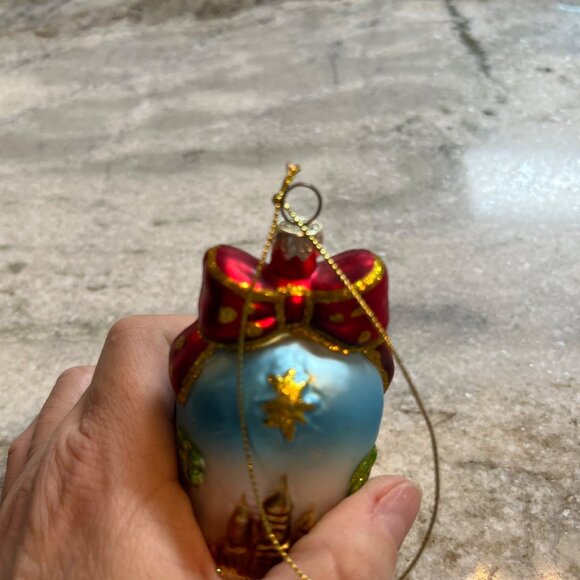 Hand-Painted Blown Glass Nativity Scene Christmas Bell Ornament - Picture 6 of 7